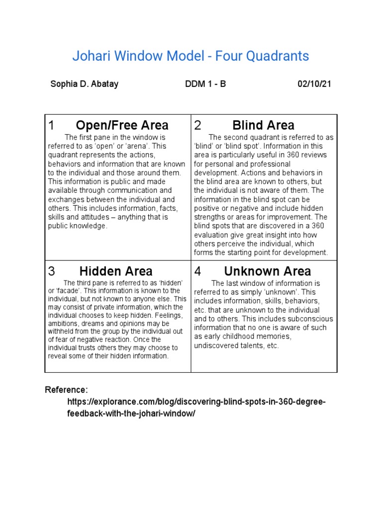 Understanding the Johari Window Model | PDF | Attitude (Psychology ...