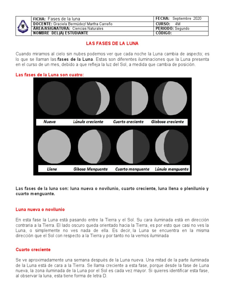 Fases de La Luna Grado 4 y Movimientos de La Tierra | PDF | Luna | Tierra