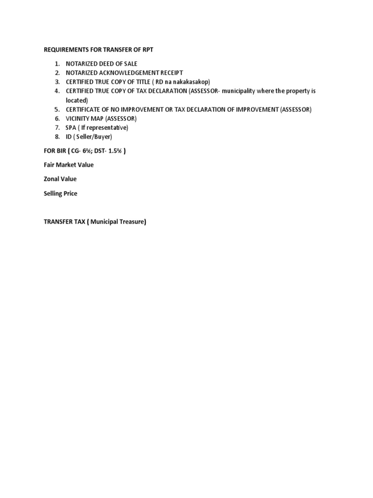 RPT Transfer Requirements Overview | PDF | Business | Finance & Money ...