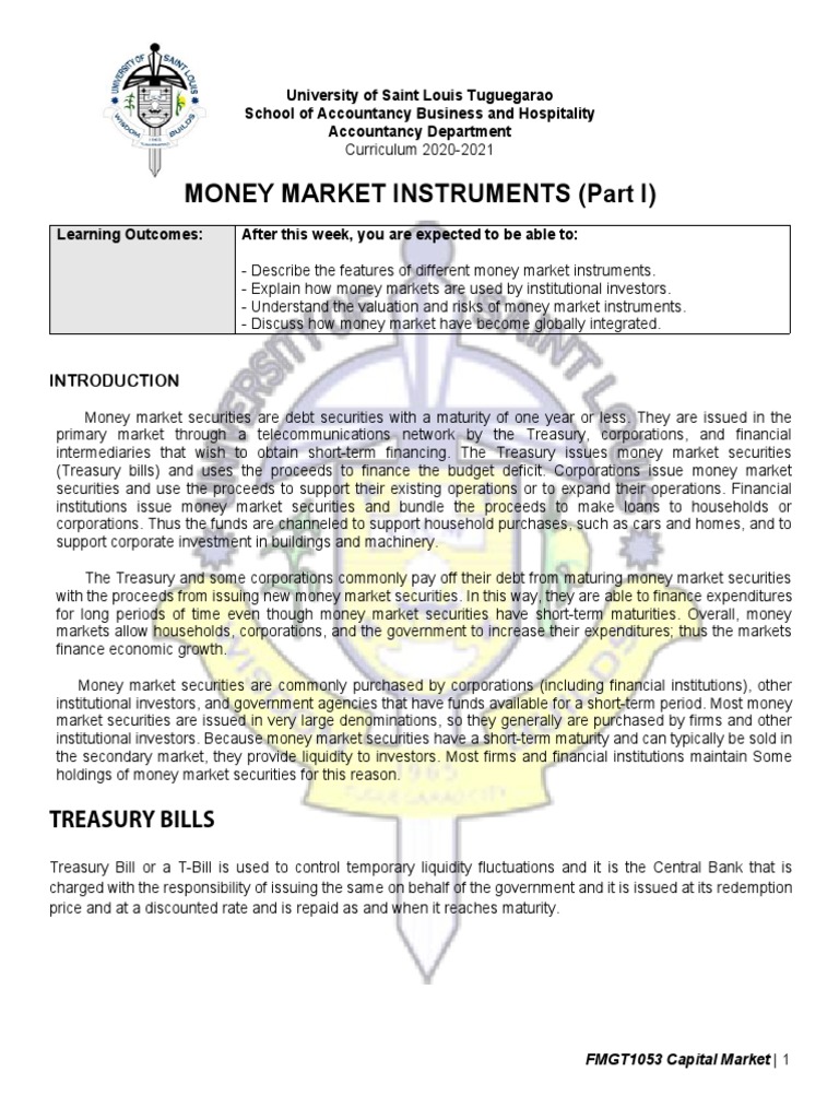 Overview of Money Market Instruments | PDF | United States Treasury ...