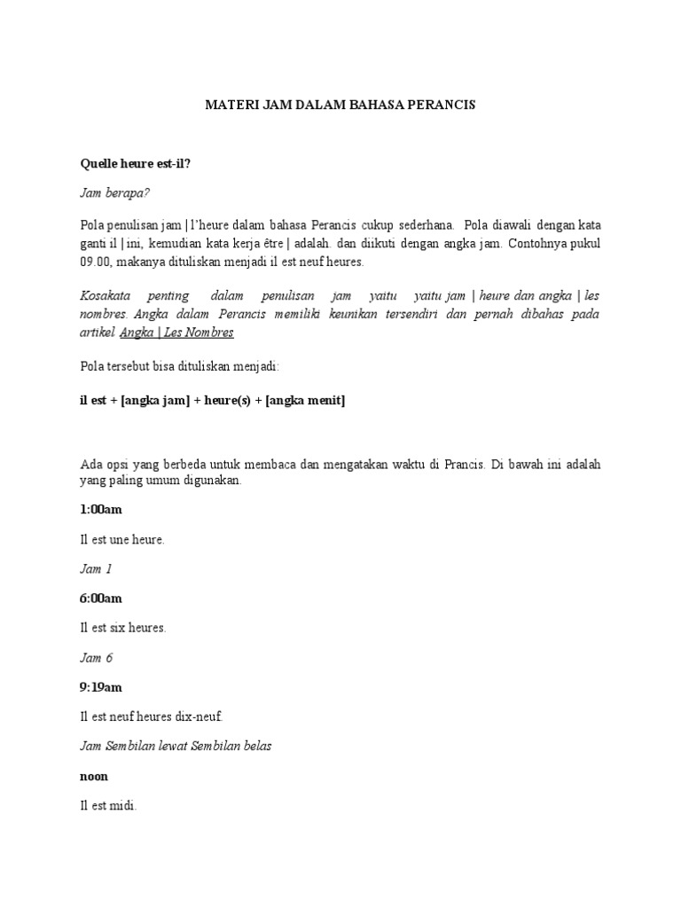 Materi Jam Dalam Bahasa Perancis PDF
