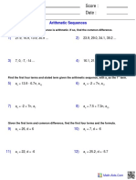 Name: Teacher: Date: Score:: Arithmetic Sequences