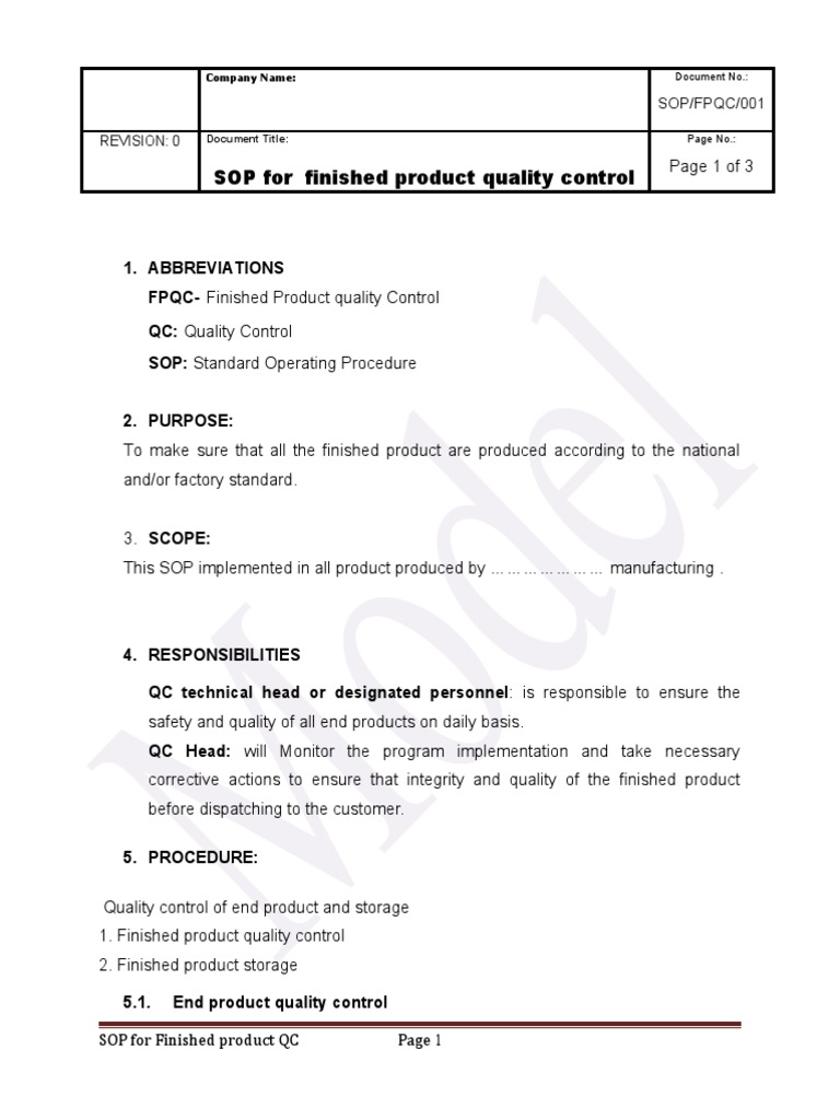 SOP For Finish Product QC PDF Shelf Life Business Process
