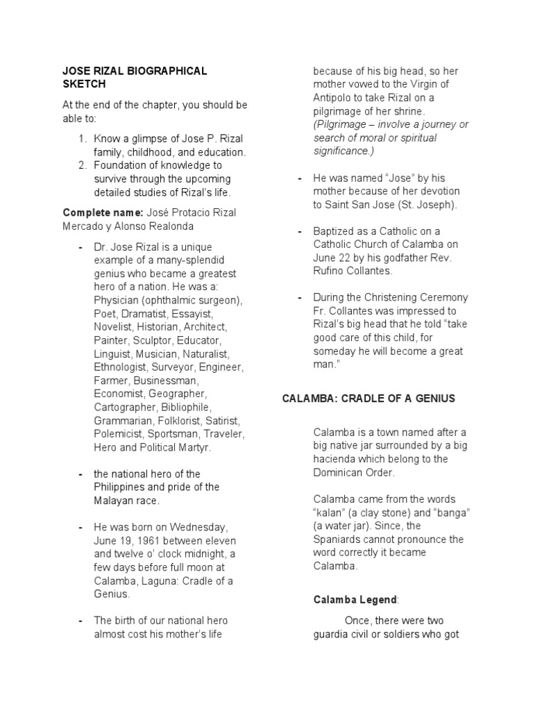 Jose Rizal Biographical Sketch: (Pilgrimage - Involve A Journey or ...