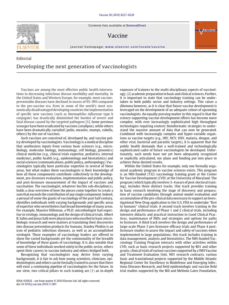 Developing The Next Generation of Vaccinologists | PDF | Vaccines ...