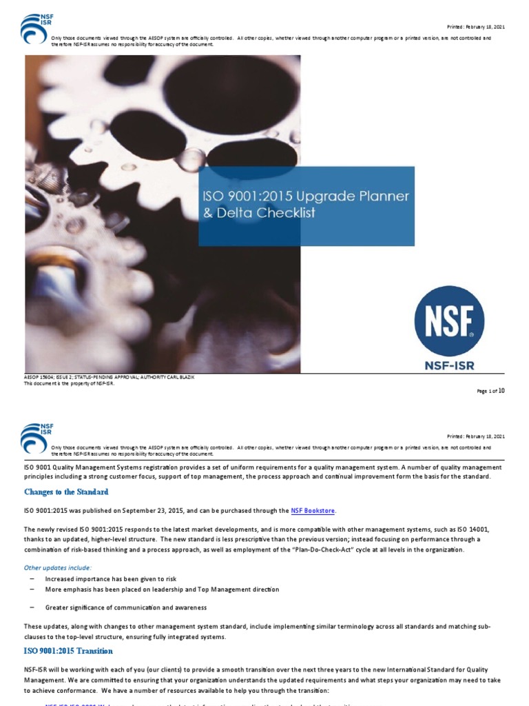 Isr Iso 9001 Upgrade Planner Delta Checklist | PDF | Iso 9000 | Quality ...