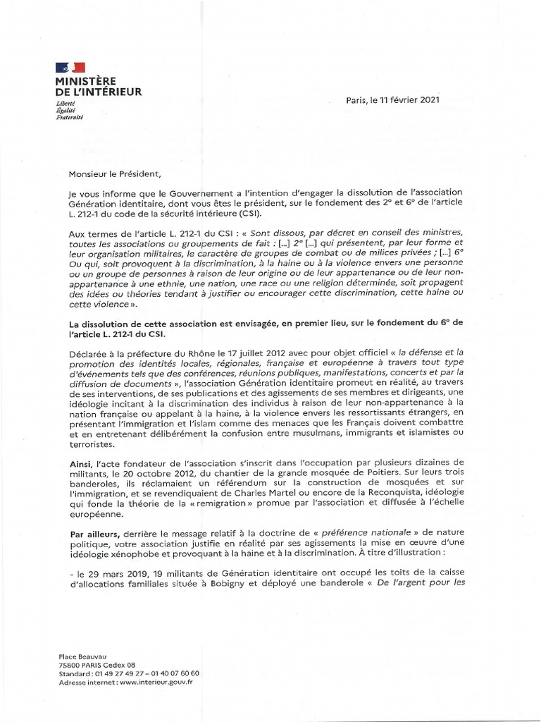 GI-dissolution-procédure-courrier Ministere 110221 GI | PDF