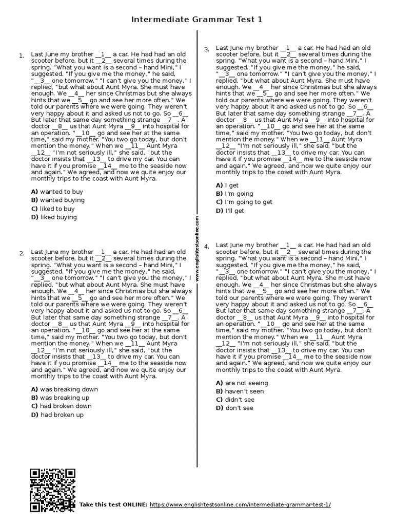 112 Intermediate Grammar Test 1 | PDF | Scientist