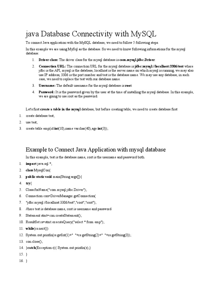 Example To Connect Java Application With Mysql Database | PDF | My Sql ...