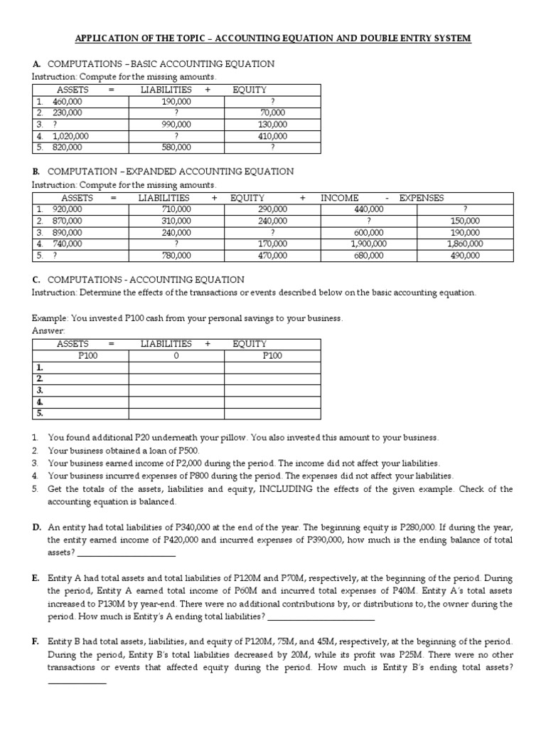 Application of Accounting Equation and Double Entry System | PDF ...