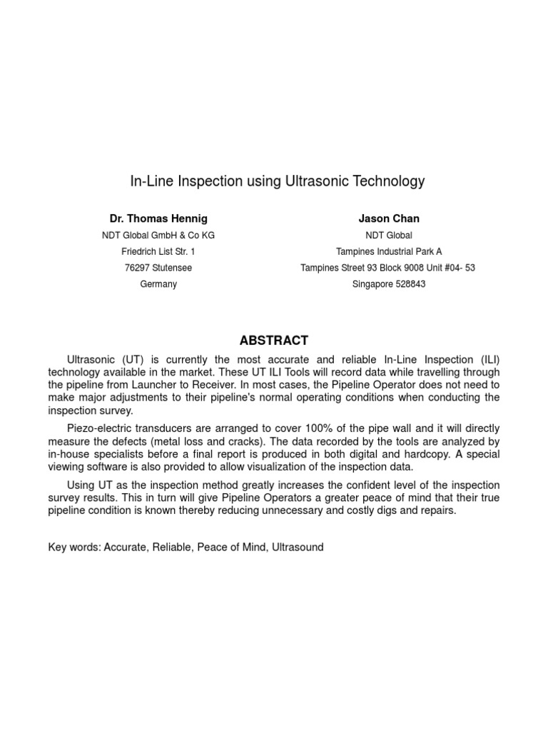Inline Inspection Using Ultrasonic Technology | PDF | Ultrasound ...
