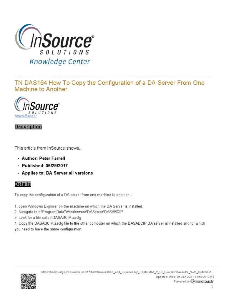 TN DAS164 How To Copy The Configuration of A DA Server From One Machine ...