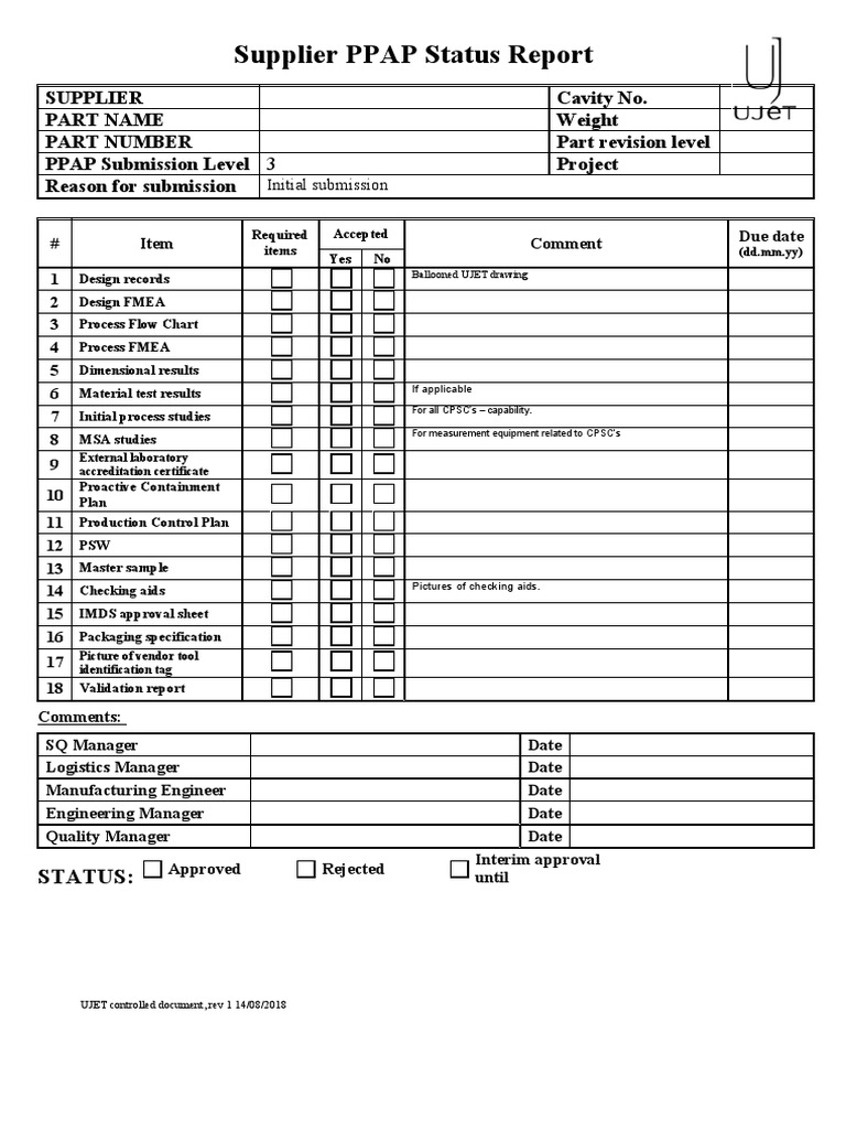 Supplier PPAP Status Report | PDF | Economic Sectors | Industries