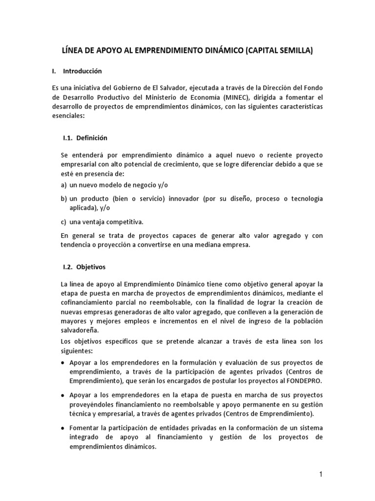 Linea de Apoyo Al Emprendimiento Dinamico. FONDEPRO El Salvador | PDF ...