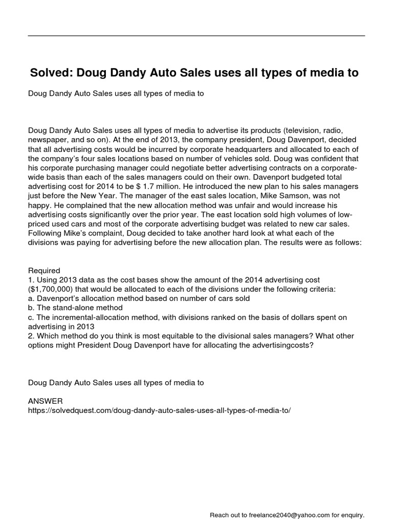 Doug Dandy Auto Sales Uses All Types of Media To PDF Advertising