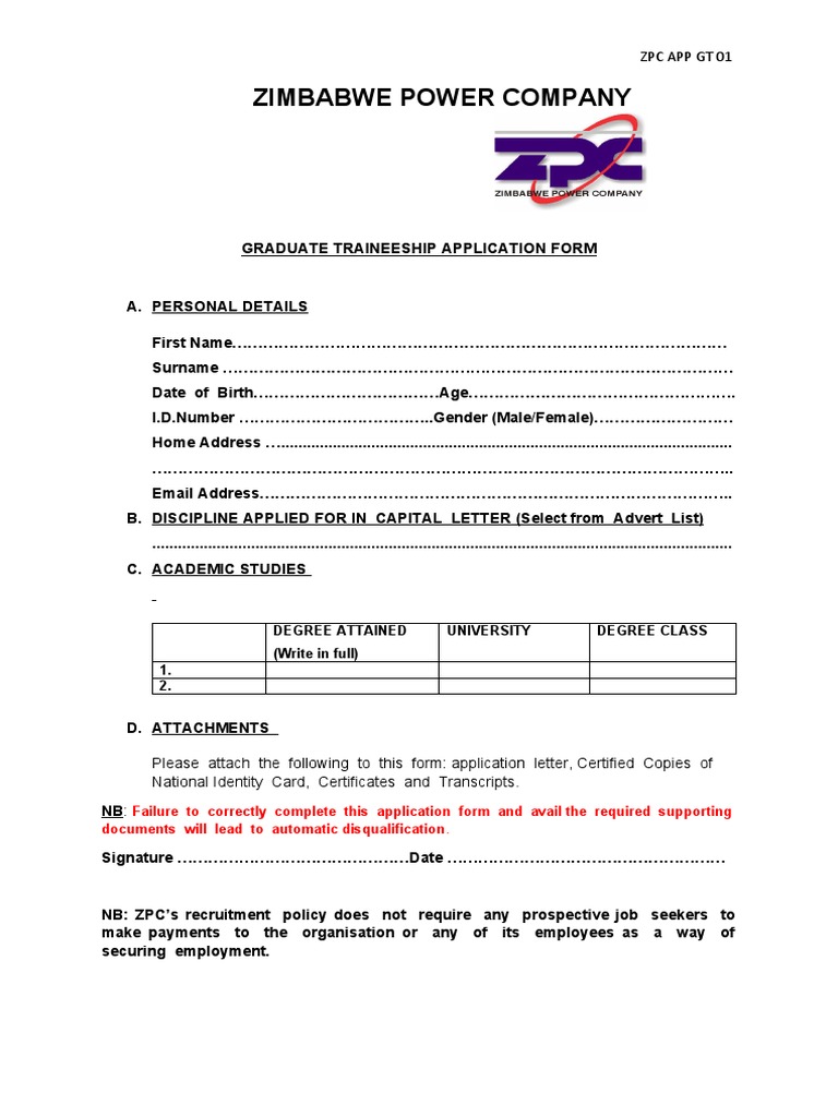 Graduate Traineeship Application Form | PDF | Career & Growth