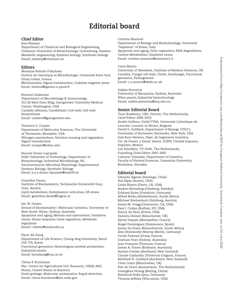 Editorial Board: Chief Editor | PDF | Yeast | Biology