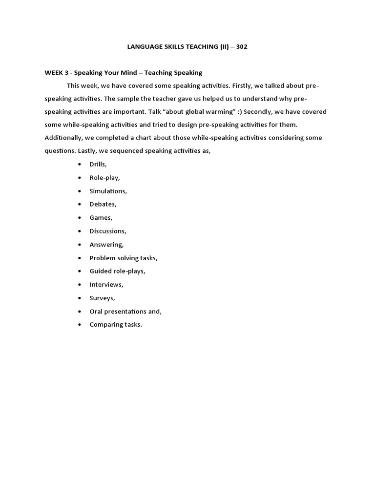 Teaching Speaking Skills Activities | PDF