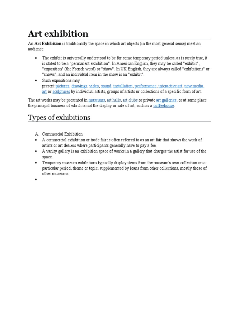Art Exhibition Types of Exhibitions PDF