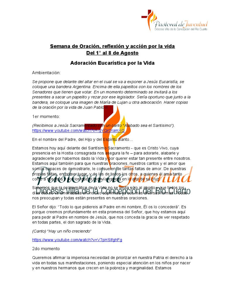 Adoración Eucarística por la Vida | PDF | eucaristía | Oración