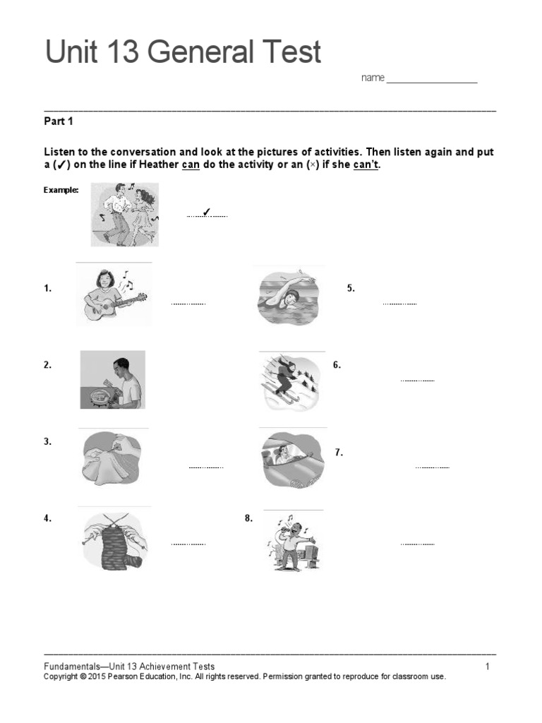 Top Notch Fundamentals Unit 13 Assessment PDF Classroom Cognition