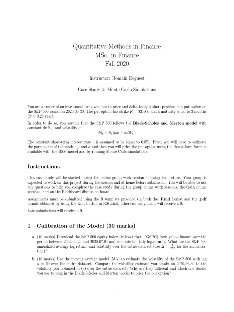 Estimating Model Parameters and Pricing a Put Option Using Monte Carlo ...