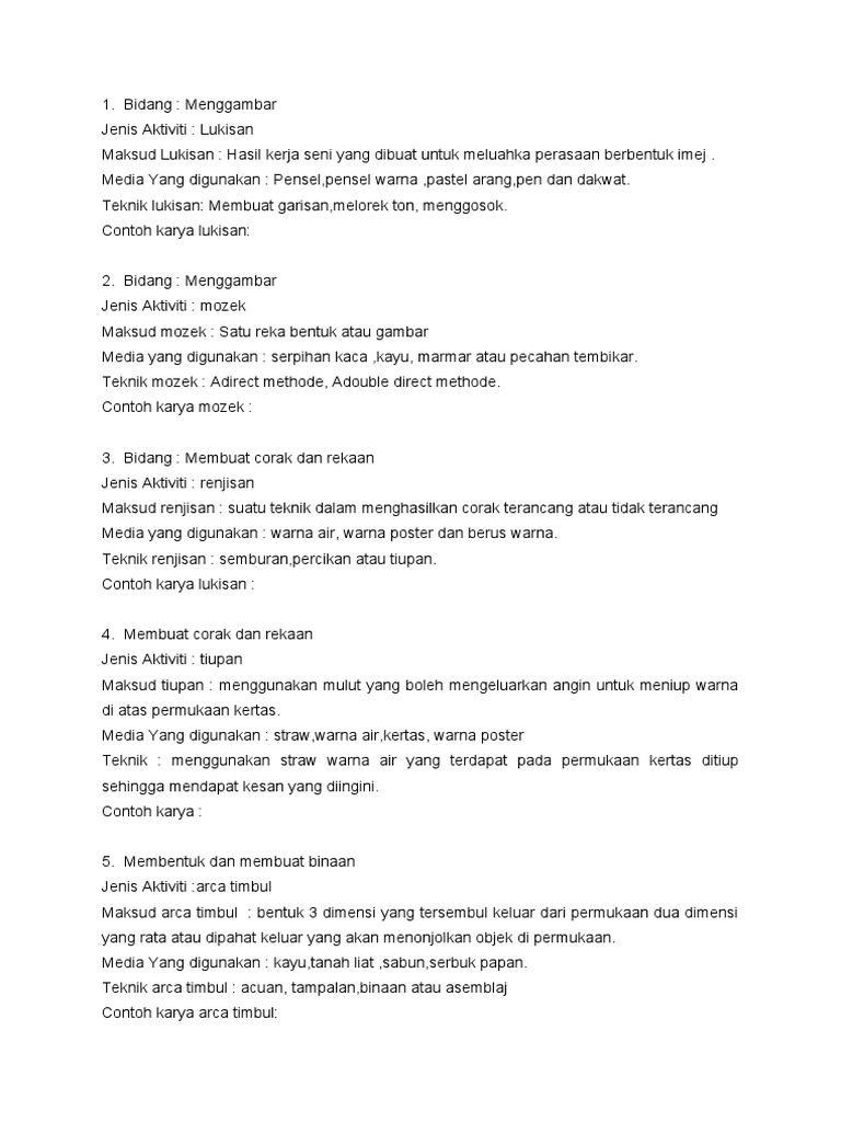 Bidang Pendidikan Seni Visual Sekolah Rendah Pdf