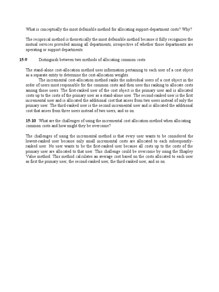 Defensible Methods for Cost Allocation | PDF