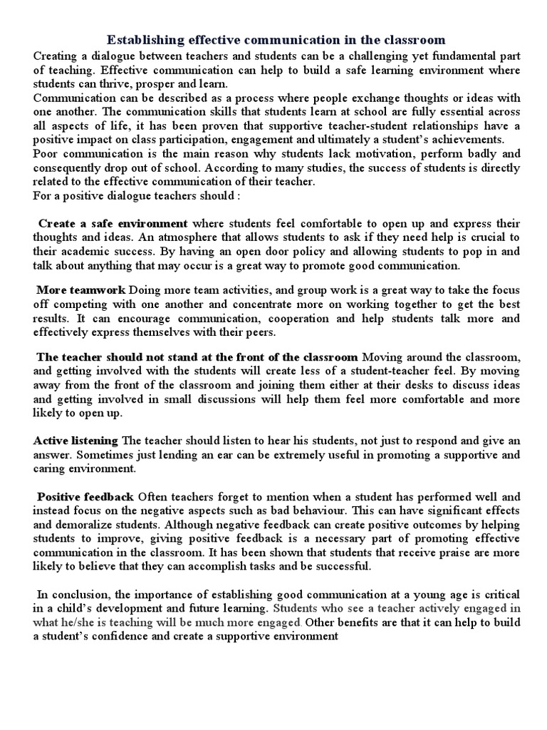 Establishing Effective Communication in The Classroom | PDF | Classroom ...