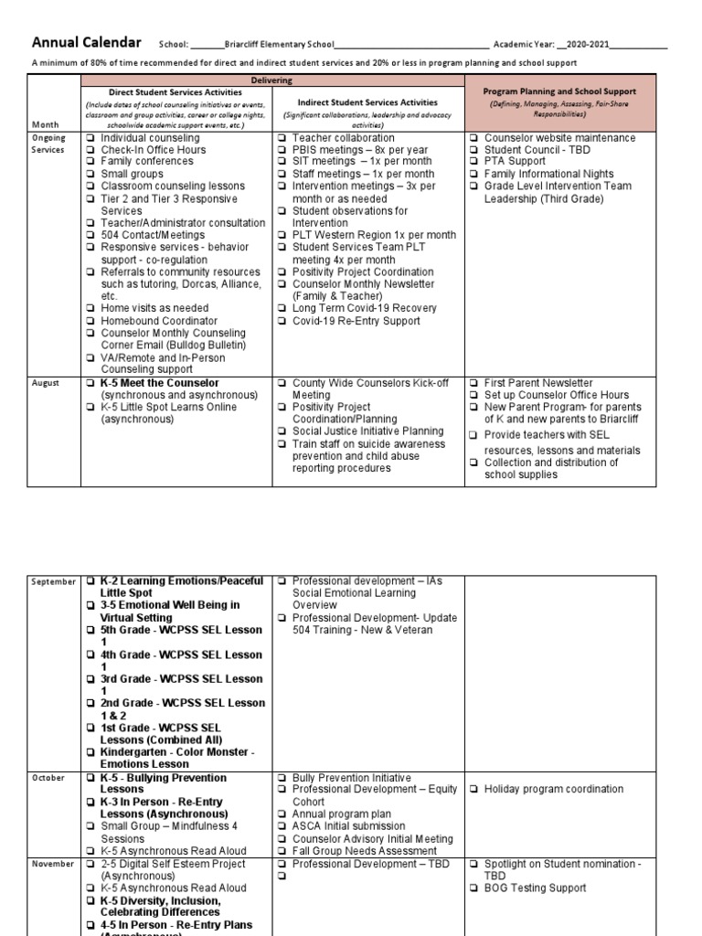 Asca annual calendar final 2020 2021 bes pdf school counselor