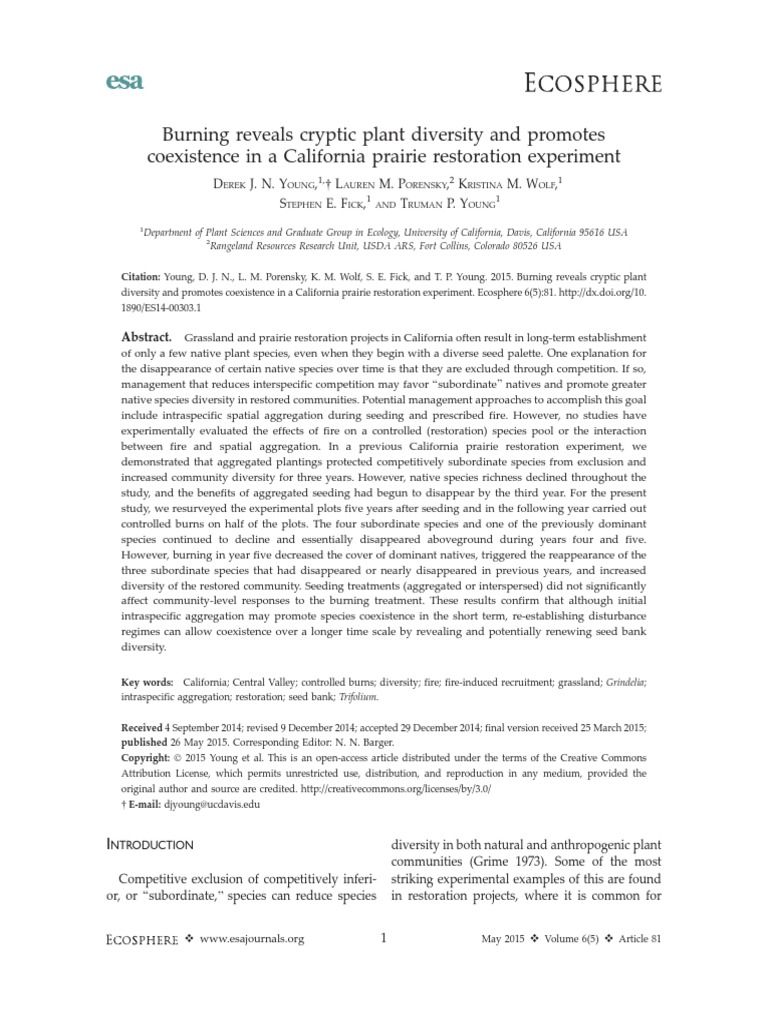 Young2015 - Burning Reveals Cryptic Plant Diversity and Promotes ...