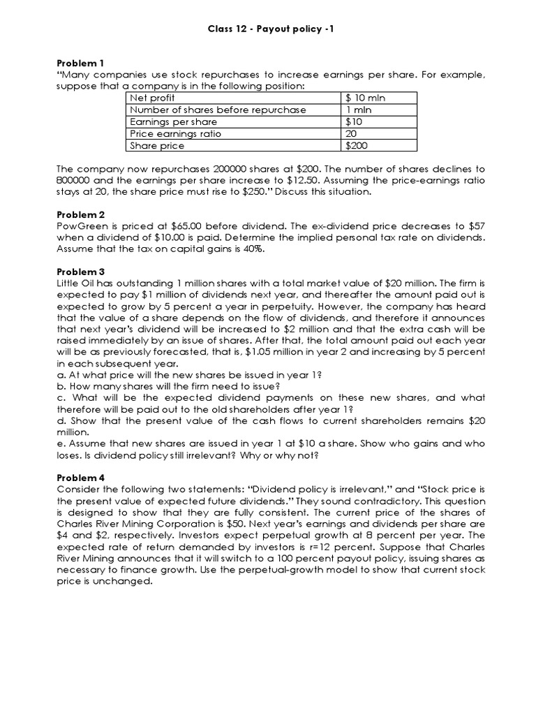 Payout Policy Analysis and Implications | PDF | Dividend | Share Repurchase