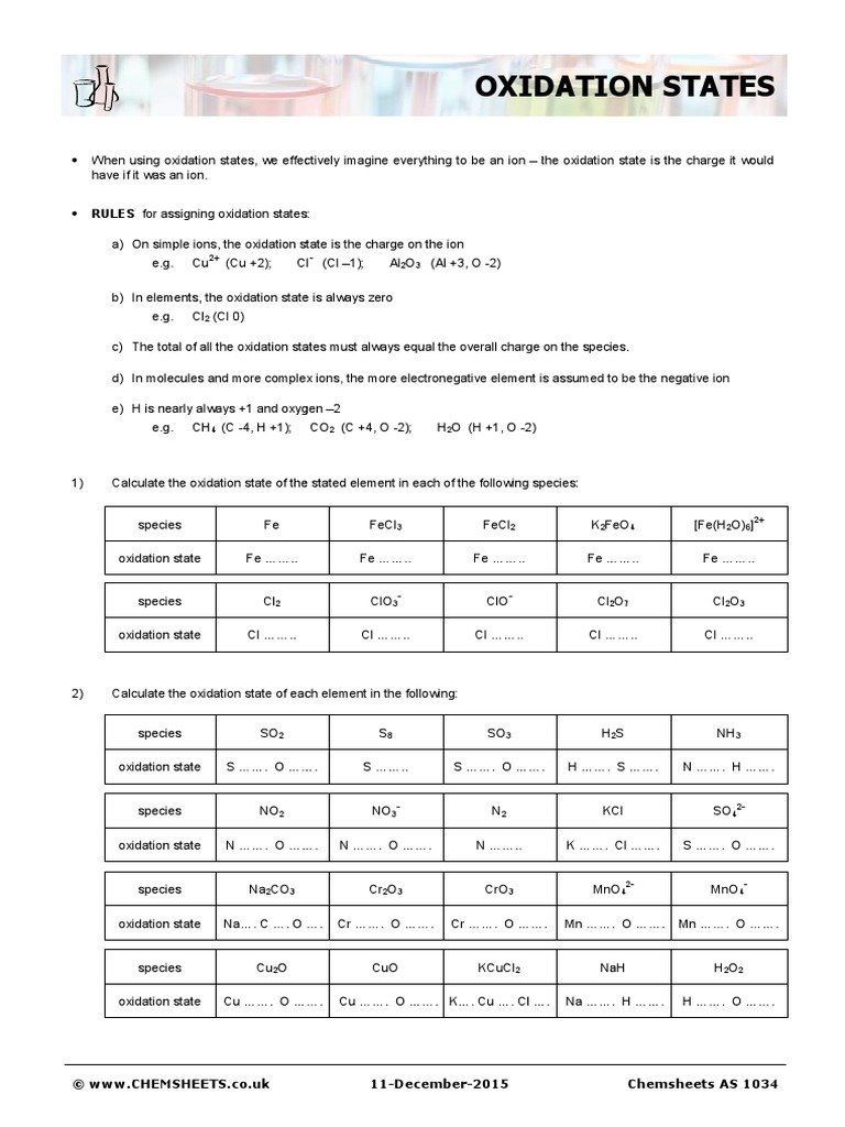 Chemsheets OxidationStates PDF Redox Atoms