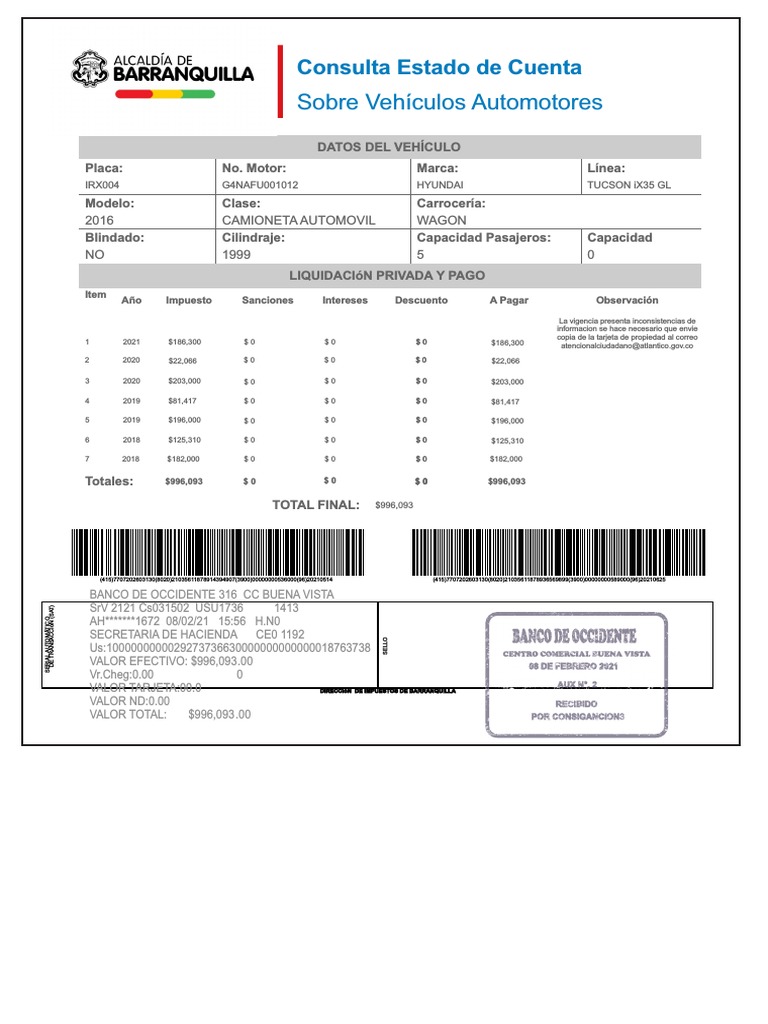 Recibo Hacienda PDF Vehículo de motor Coche