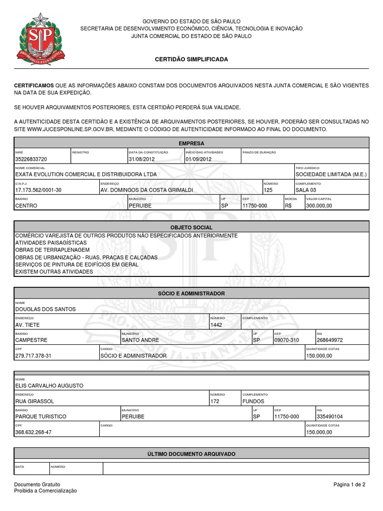 Certidão Simplificada Download Grátis Pdf Empresas Business