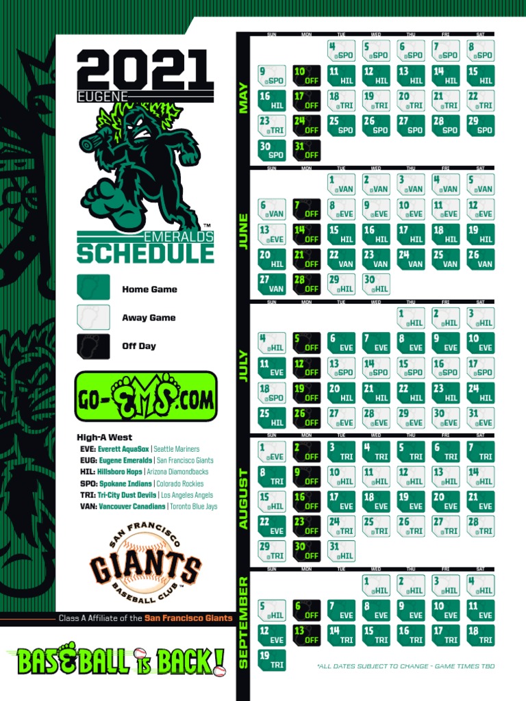 Emeralds 2021 Schedule PDF Baseball Teams Major League Baseball