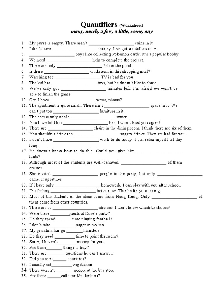 Grade 4 Quantifiers Worksheet | PDF | Home & Garden | Self-Improvement