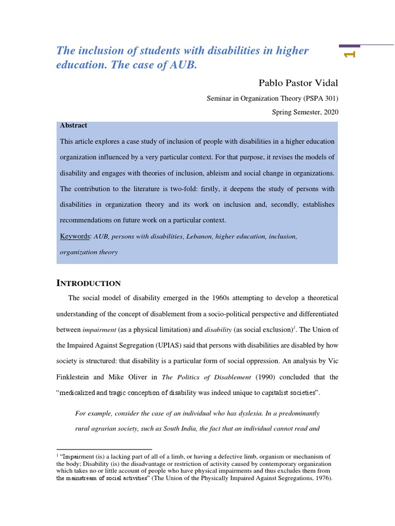 The Inclusion of Students With Disabilities in Higher Education AUB ...