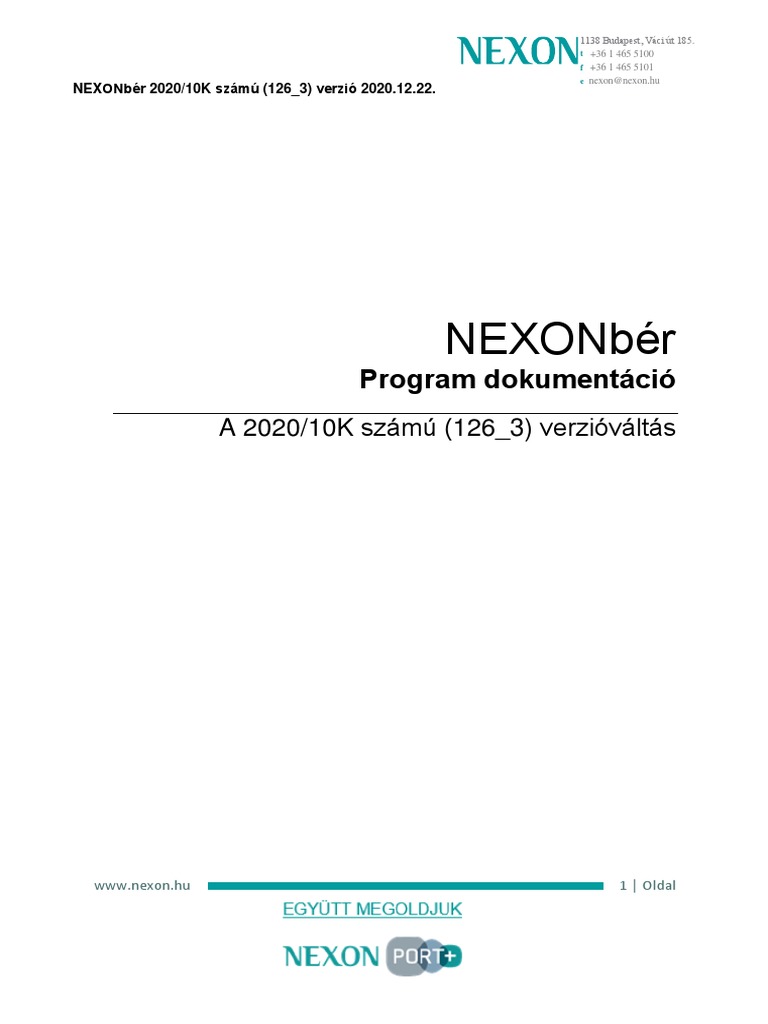 Nexonbér: Program Dokumentáció | PDF