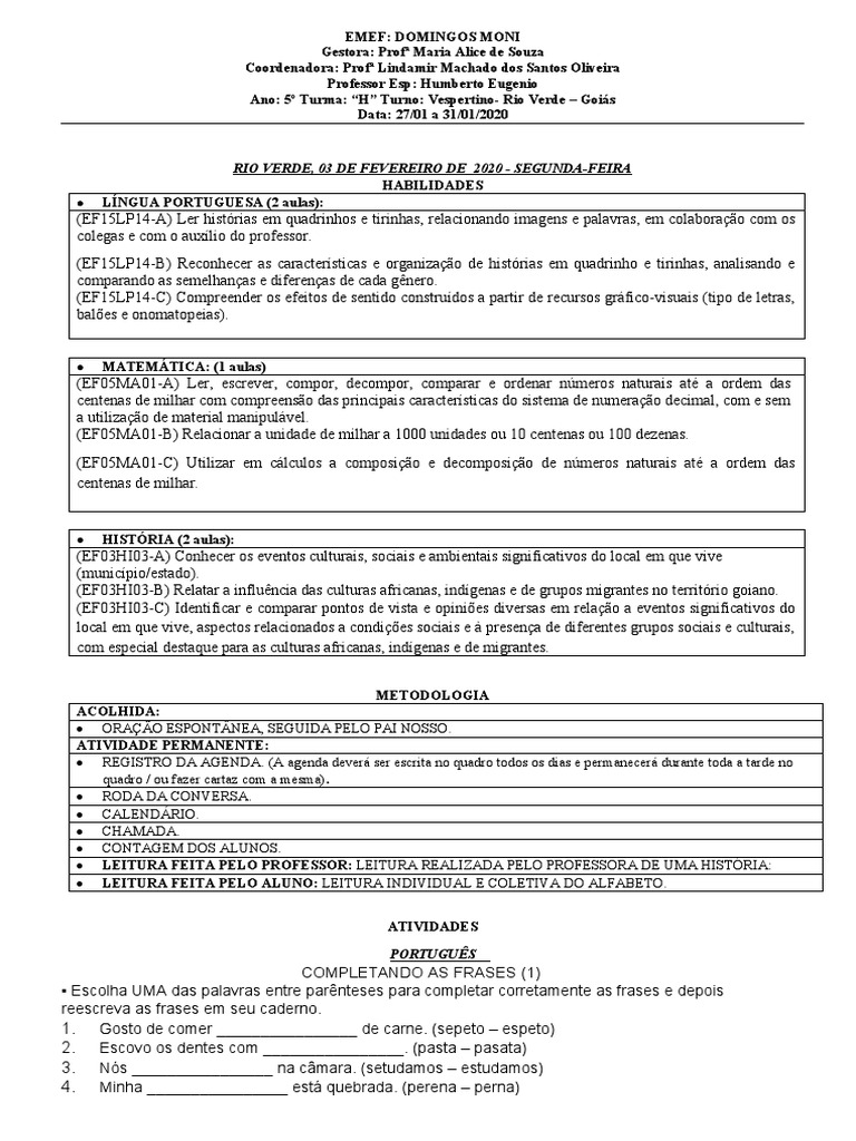 PLANO DE AULA 5º Ano Ensino Fundamental | PDF | Decimal | Imagem