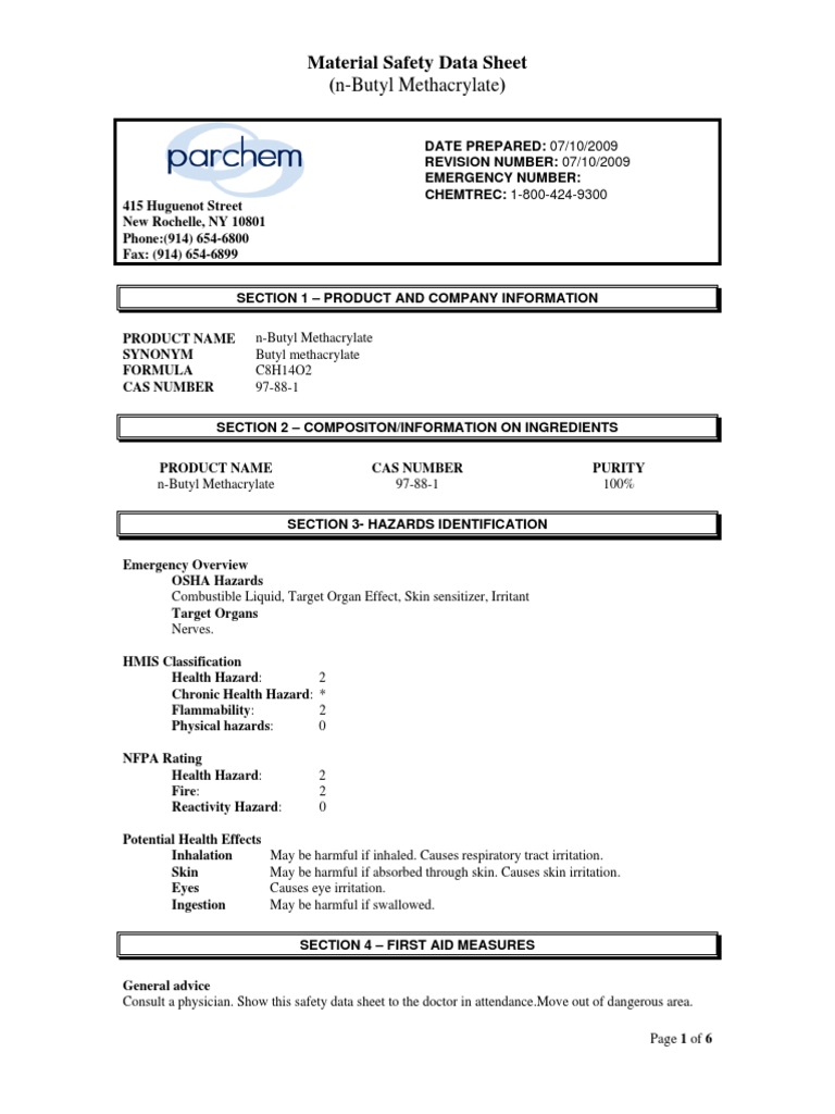 NButyl Methacrylate MSDS PDF Toxicity Firefighting