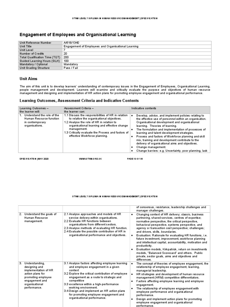 OTHM Level 7 HR Management Overview | PDF | Human Resource Management ...