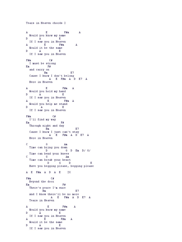 Tears in heaven, Song lyrics and chords, Gospel song lyrics