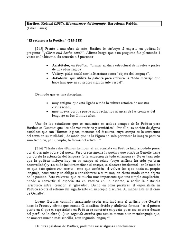 Barthes - El Retorno de La Poética | PDF | Poética | Retórica