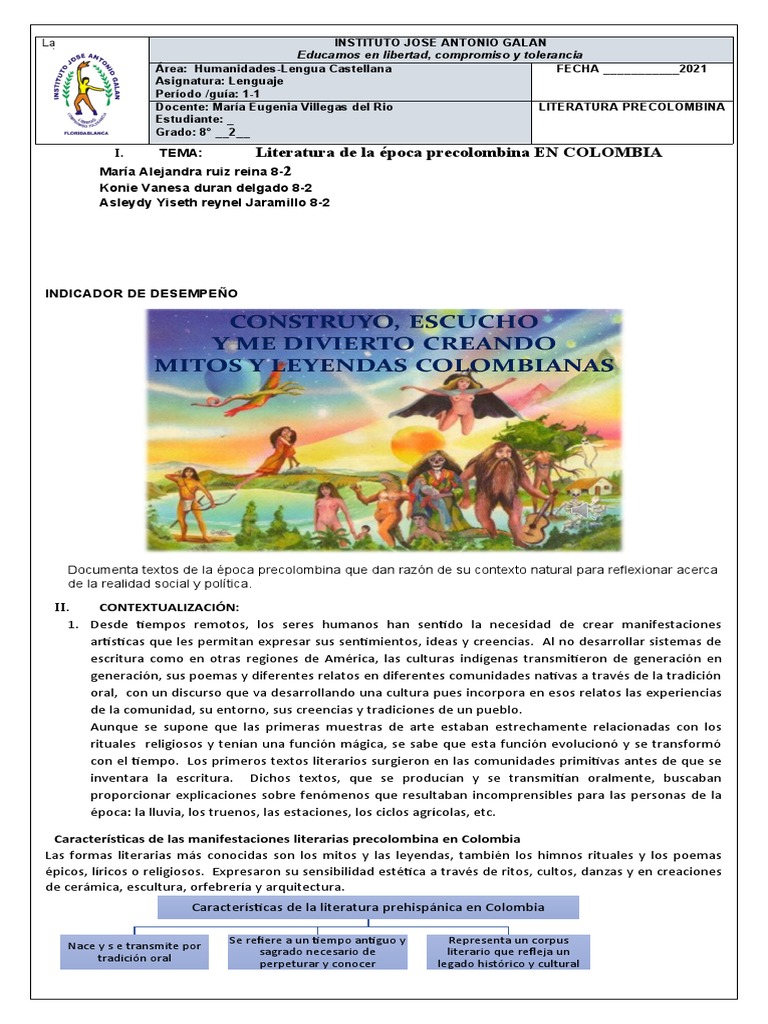 Taller de Literatura Precolombina 8° | PDF | Era precolombina | Leyendas
