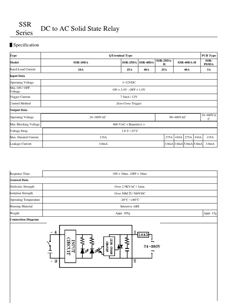 Solid State Relay Specifications | PDF | Technology & Engineering