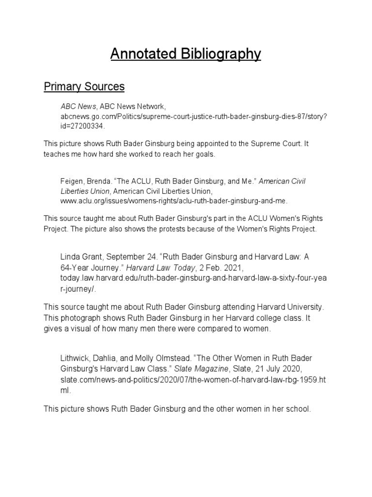 Annotated Bibliography 1 | PDF | Ruth Bader Ginsburg | American Civil ...