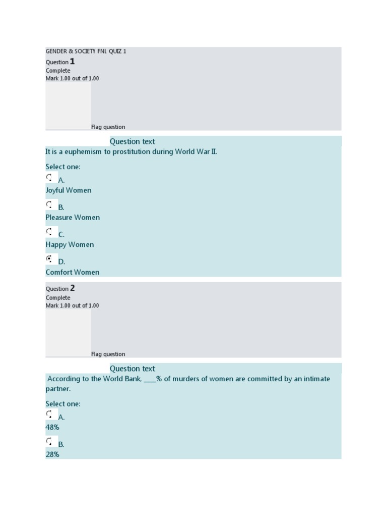 Gender and Society Final Quiz 1 | PDF | Violence Against Women | Sexual ...