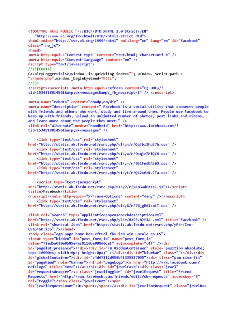 Facebook HTML Document Structure | PDF | Internet | World Wide Web ...