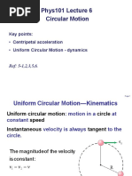 Phys101 Lecture 6 Circular Motion: Key Points